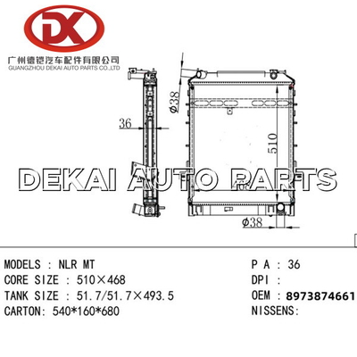 8973710110 radiador de aluminio plástico Isuzu Truck 8971771930 8973874661
